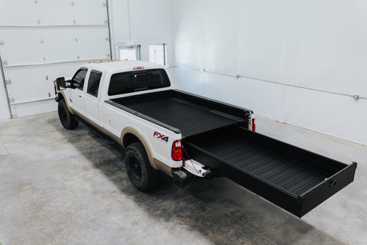 Silver Bullet truck drawer extended to show usable tailgate access