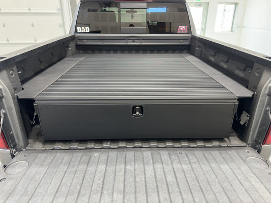 Closed Silver Bullet drawer and ribbed cargo platform in a 2021 Chevrolet Silverado 1500